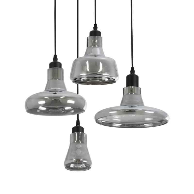 GLOBOSTAR® FEMINE 01011 Μοντέρνο Κρεμαστό Φωτιστικό Οροφής με Ντουί 4 x E27 AC 220-240V IP20 - Γκρι & Μαύρο - Μ70 x Π70 x Y24.5cm - Σετ 4 Τεμαχίων