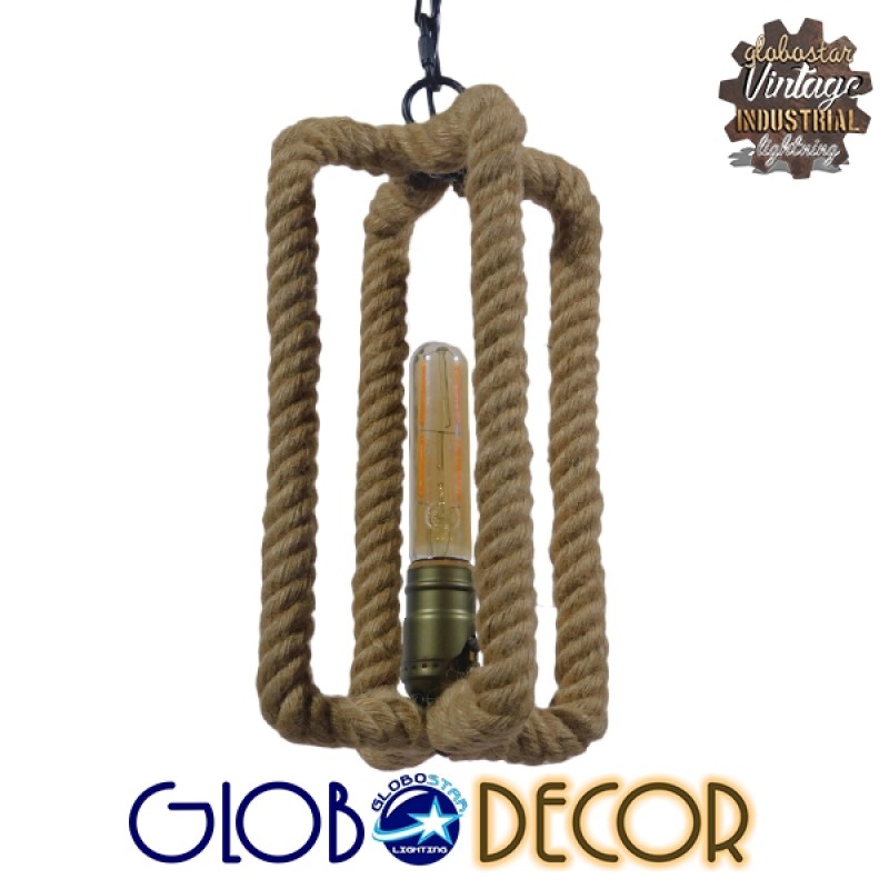 GLOBOSTAR® ELDORA 10001014 Vintage Κρεμαστό Φωτιστικό Οροφής με Ντουί 1 x E27 AC 220-240V IP20 - Μπεζ & Μπρούτζινο - Μ13 x Π13 x Υ30cm