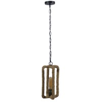 GLOBOSTAR® ELDORA 10001014 Vintage Κρεμαστό Φωτιστικό Οροφής με Ντουί 1 x E27 AC 220-240V IP20 - Μπεζ & Μπρούτζινο - Μ13 x Π13 x Υ30cm