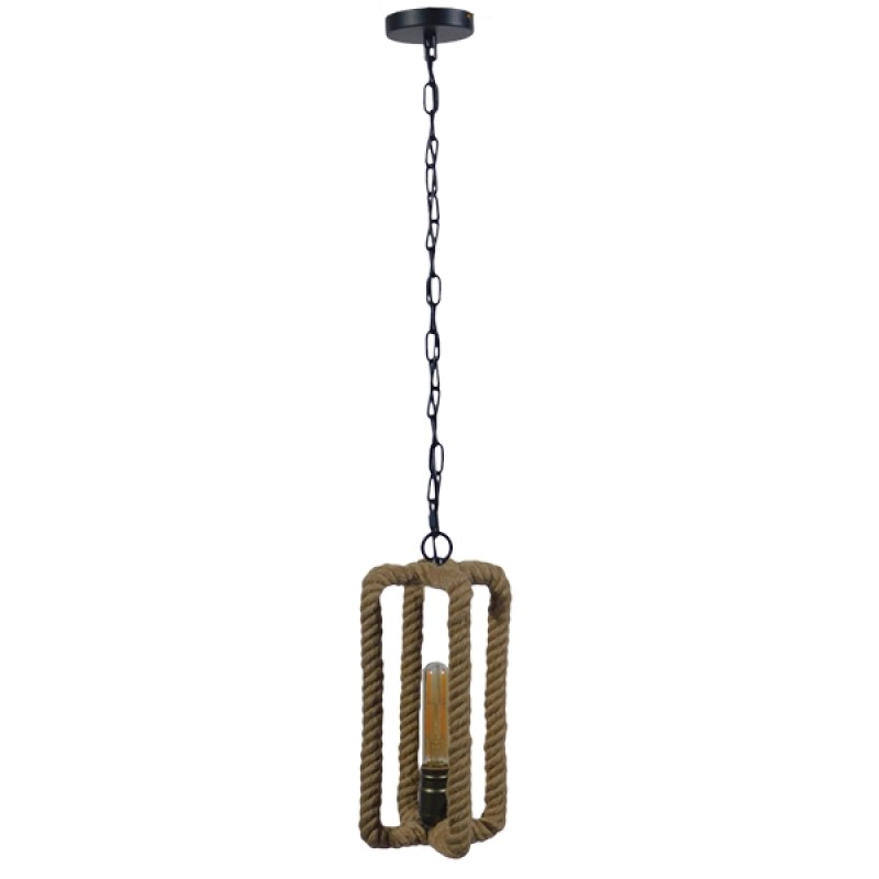 GLOBOSTAR® ELDORA 10001014 Vintage Κρεμαστό Φωτιστικό Οροφής με Ντουί 1 x E27 AC 220-240V IP20 - Μπεζ & Μπρούτζινο - Μ13 x Π13 x Υ30cm