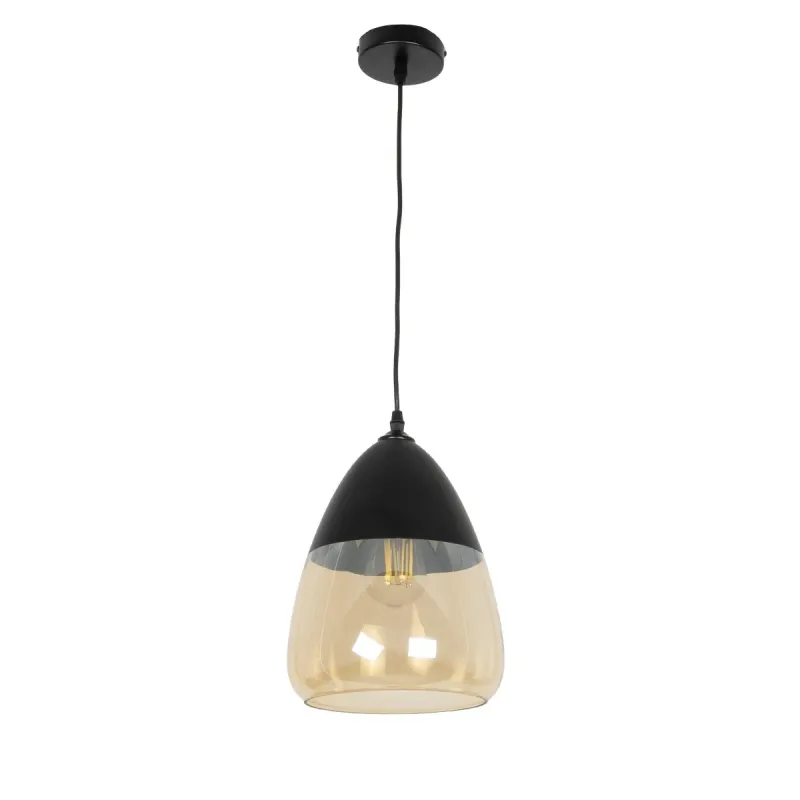 GLOBOSTAR® OLIVER 10001231 Vintage Κρεμαστό Φωτιστικό Οροφής με Ντουί 1 x E27 AC 220-240V IP20 - Μαύρο & Μελί - Μ20 x Π20 x Υ21cm