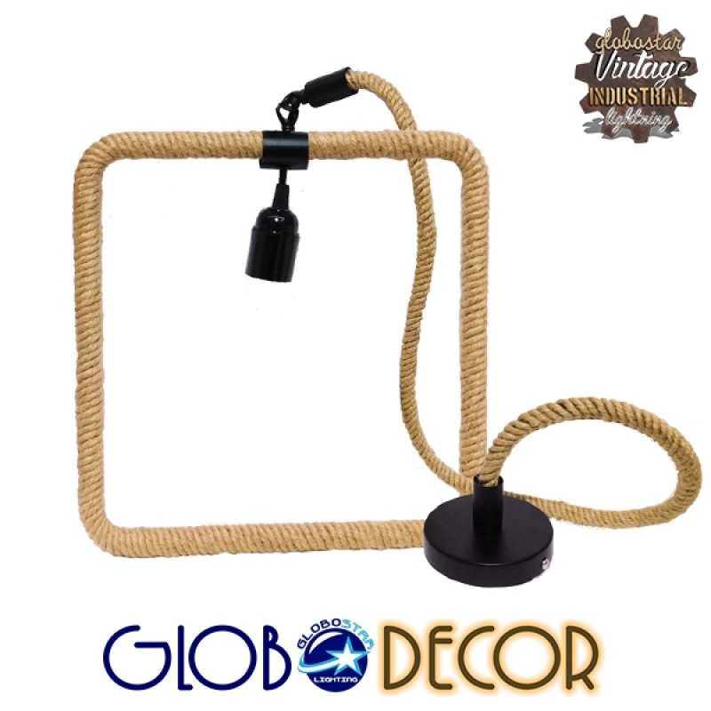 GLOBOSTAR® MALVERN 10001240 Vintage Κρεμαστό Φωτιστικό Οροφής με Ντουί 1 x E27 AC 220-240V IP20 - Μαύρο & Μπεζ - Μ33 x Π22 x Υ33cm