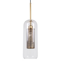 GLOBOSTAR® AVERY 00741 Μοντέρνο Κρεμαστό Φωτιστικό Οροφής με Ντουί 1 x E27 AC 220-240V IP20 - Διάφανο & Χρυσό - Μ15 x Π15 x Υ60cm