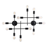 GLOBOSTAR® PIPING 00667 Vintage Φωτιστικό Τοίχου - Απλίκα με Ντουί 12 x E27 AC 220-240V IP20 - Μαύρο - Μ78.5 x Π9.5 x Υ64cm