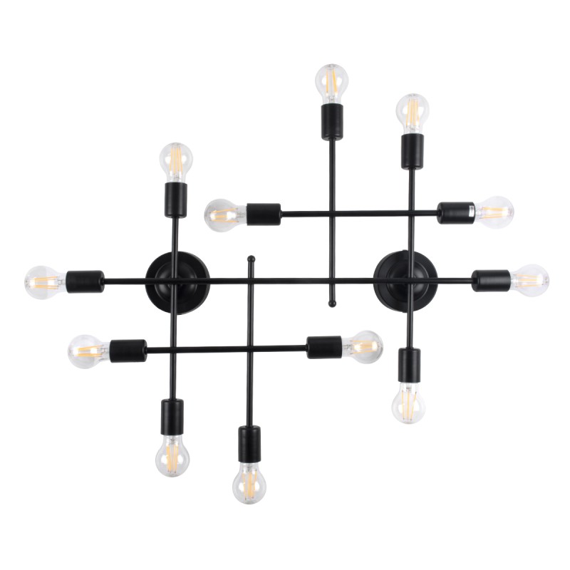 GLOBOSTAR® PIPING 00667 Vintage Φωτιστικό Τοίχου - Απλίκα με Ντουί 12 x E27 AC 220-240V IP20 - Μαύρο - Μ78.5 x Π9.5 x Υ64cm