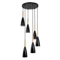 GLOBOSTAR® DILLON 00628 Μοντέρνο Κρεμαστό Φωτιστικό Οροφής με Ντουί 6 x E27 AC 220-240V IP20 - Μαύρο & Μπεζ - Μ52 x Π52 x Y130cm