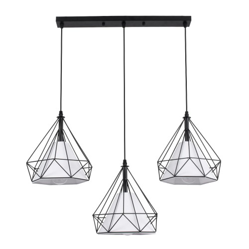 GLOBOSTAR® EIFFEL 61569 Vintage Κρεμαστό Φωτιστικό Οροφής με Ντουί 3 x E27 AC 220-240V IP20 - Μαύρο & Λευκό - Μ68 x Π25 x Υ130cm