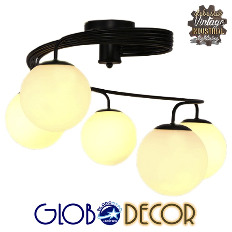 GLOBOSTAR® SELINA 01090 Μοντέρνο Φωτιστικό Οροφής με Ντουί 5 x E27 AC 220-240V IP20 - Μαύρο & Λευκό - Μ63 x Π63 x Υ47cm
