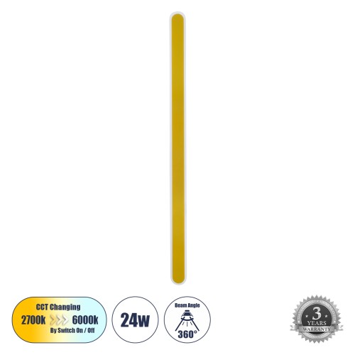 GLOBOSTAR® HOUSTON 61350 Μοντέρνο Φωτιστικό Τοίχου - Απλίκα LED 24W 2880lm 360° AC 220-240V IP20 Ρυθμιζόμενο Λευκό CCT με On/Off 2700K/4500K/6000K - Lumileds SMD Chip - Χρυσό Βούρτσας - Μ6 x Π3 x Υ100cm - 3 Χρόνια Εγγύηση