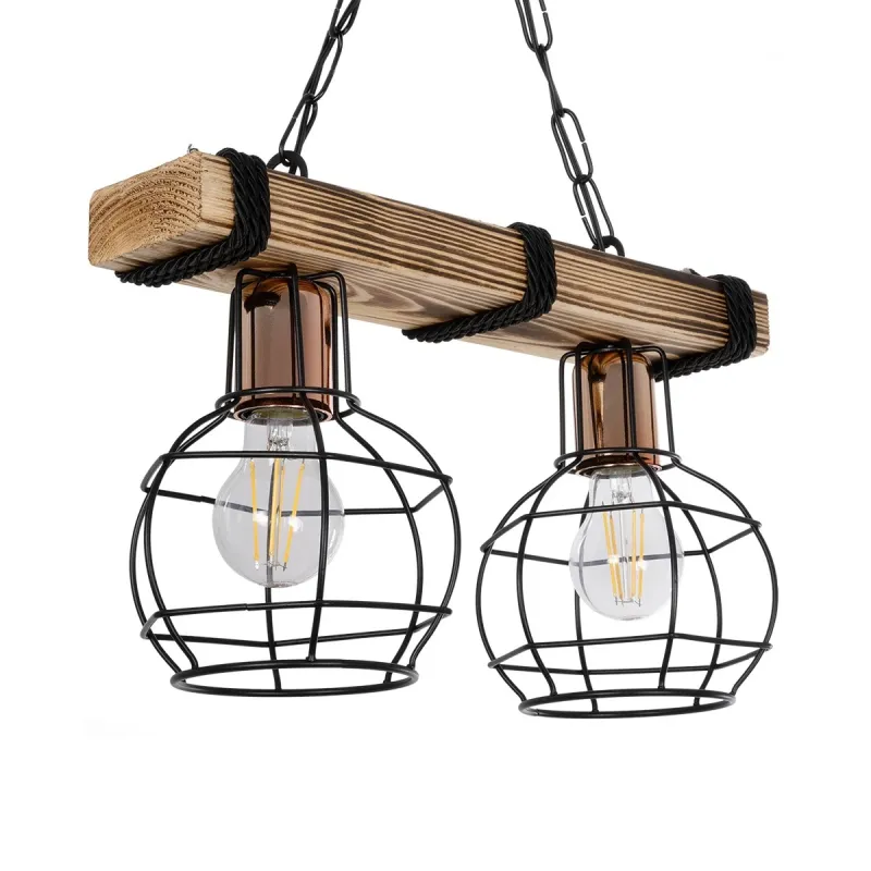 GLOBOSTAR® STARLO 201-0005 Vintage Κρεμαστό Φωτιστικό Οροφής με Ντουί 2 x E27 AC 220-240V IP20 - Μπεζ & Μαύρο - Μ38 x Π16 x Υ23cm