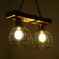 GLOBOSTAR® STARLO 201-0005 Vintage Κρεμαστό Φωτιστικό Οροφής με Ντουί 2 x E27 AC 220-240V IP20 - Μπεζ & Μαύρο - Μ38 x Π16 x Υ23cm