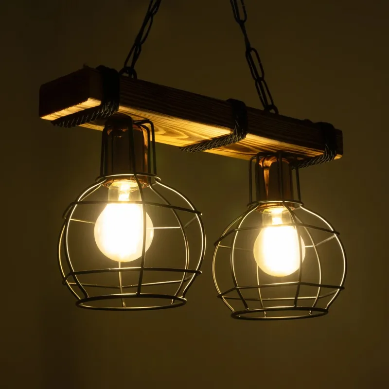 GLOBOSTAR® STARLO 201-0005 Vintage Κρεμαστό Φωτιστικό Οροφής με Ντουί 2 x E27 AC 220-240V IP20 - Μπεζ & Μαύρο - Μ38 x Π16 x Υ23cm