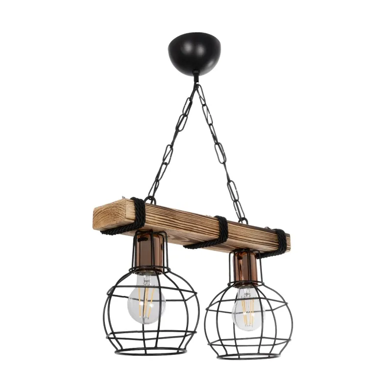 GLOBOSTAR® STARLO 201-0005 Vintage Κρεμαστό Φωτιστικό Οροφής με Ντουί 2 x E27 AC 220-240V IP20 - Μπεζ & Μαύρο - Μ38 x Π16 x Υ23cm