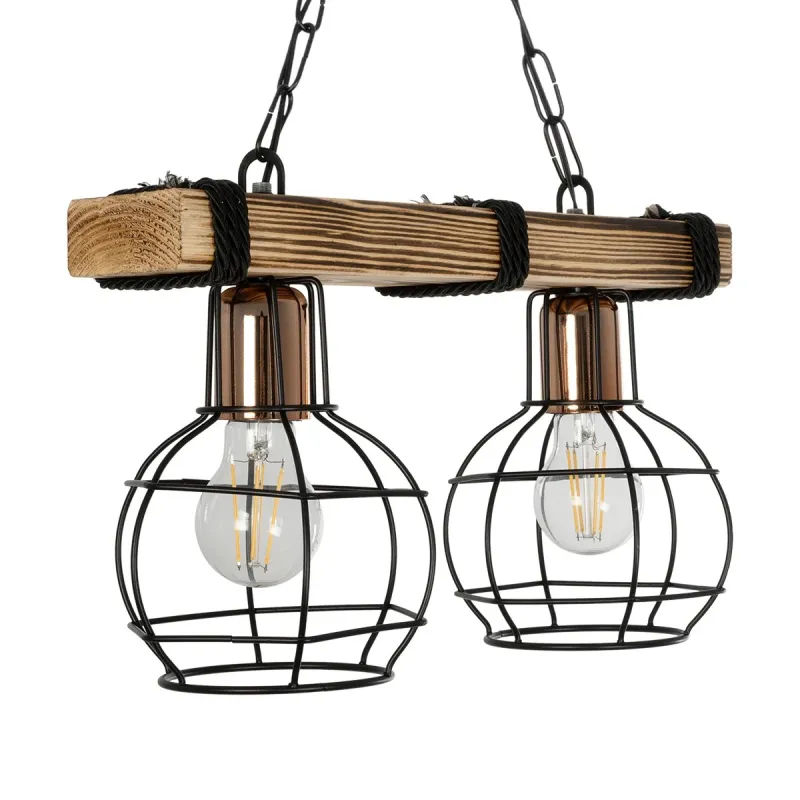 GLOBOSTAR® STARLO 201-0005 Vintage Κρεμαστό Φωτιστικό Οροφής με Ντουί 2 x E27 AC 220-240V IP20 - Μπεζ & Μαύρο - Μ38 x Π16 x Υ23cm