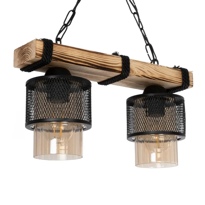GLOBOSTAR® GLORA 201-0008 Vintage Κρεμαστό Φωτιστικό Οροφής με Ντουί 2 x E27 AC 220-240V IP20 - Μπεζ & Μαύρο - Μ38 x Π12 x Υ21cm