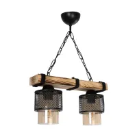 GLOBOSTAR® GLORA 201-0008 Vintage Κρεμαστό Φωτιστικό Οροφής με Ντουί 2 x E27 AC 220-240V IP20 - Μπεζ & Μαύρο - Μ38 x Π12 x Υ21cm