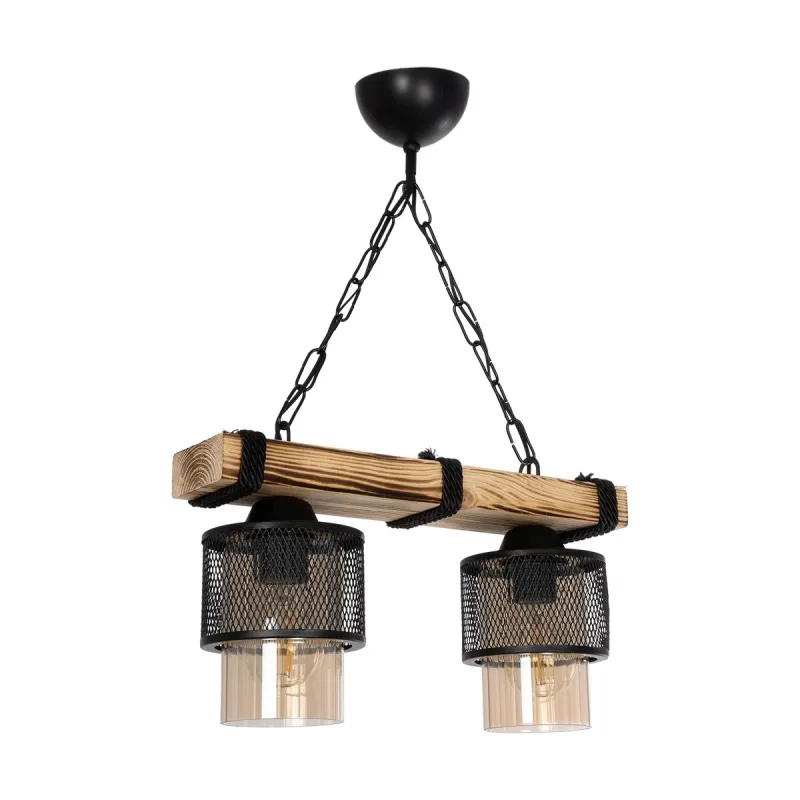 GLOBOSTAR® GLORA 201-0008 Vintage Κρεμαστό Φωτιστικό Οροφής με Ντουί 2 x E27 AC 220-240V IP20 - Μπεζ & Μαύρο - Μ38 x Π12 x Υ21cm
