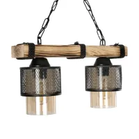 GLOBOSTAR® GLORA 201-0008 Vintage Κρεμαστό Φωτιστικό Οροφής με Ντουί 2 x E27 AC 220-240V IP20 - Μπεζ & Μαύρο - Μ38 x Π12 x Υ21cm