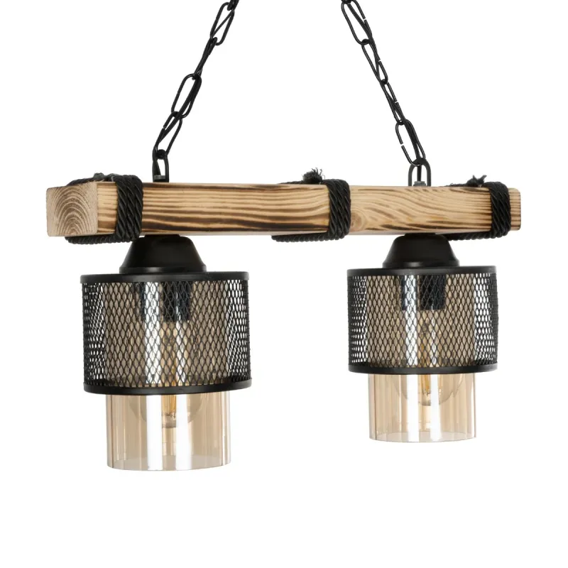 GLOBOSTAR® GLORA 201-0008 Vintage Κρεμαστό Φωτιστικό Οροφής με Ντουί 2 x E27 AC 220-240V IP20 - Μπεζ & Μαύρο - Μ38 x Π12 x Υ21cm