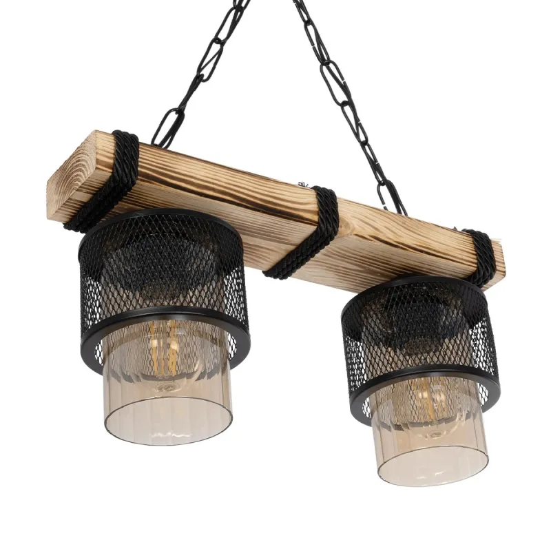 GLOBOSTAR® GLORA 201-0008 Vintage Κρεμαστό Φωτιστικό Οροφής με Ντουί 2 x E27 AC 220-240V IP20 - Μπεζ & Μαύρο - Μ38 x Π12 x Υ21cm