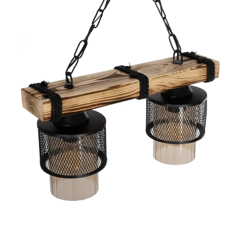 GLOBOSTAR® GLORA 201-0008 Vintage Κρεμαστό Φωτιστικό Οροφής με Ντουί 2 x E27 AC 220-240V IP20 - Μπεζ & Μαύρο - Μ38 x Π12 x Υ21cm