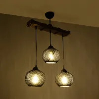 GLOBOSTAR® LUMA 201-0010 Vintage Κρεμαστό Φωτιστικό Οροφής με Ντουί 3 x E27 AC 220-240V IP20 - Μπεζ & Μαύρο - Μ55 x Π18 x Υ65cm