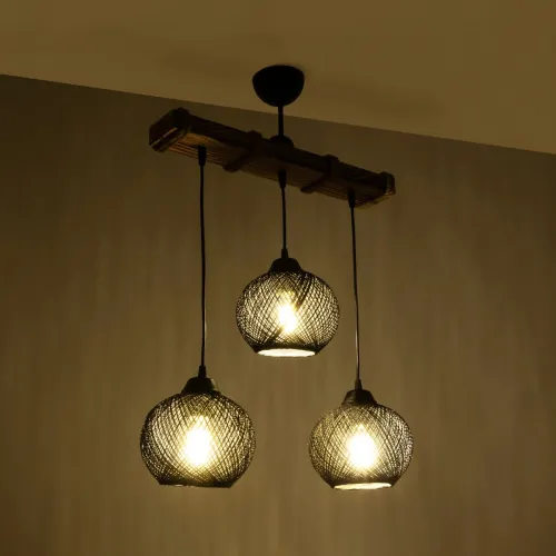 GLOBOSTAR® LUMA 201-0010 Vintage Κρεμαστό Φωτιστικό Οροφής με Ντουί 3 x E27 AC 220-240V IP20 - Μπεζ & Μαύρο - Μ55 x Π18 x Υ65cm