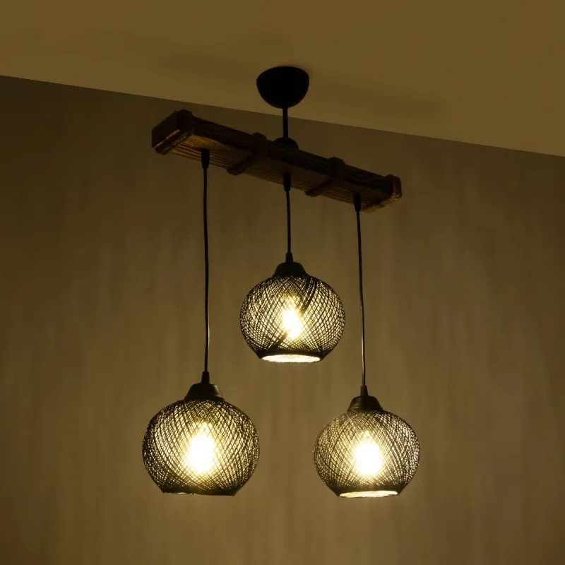 GLOBOSTAR® LUMA 201-0010 Vintage Κρεμαστό Φωτιστικό Οροφής με Ντουί 3 x E27 AC 220-240V IP20 - Μπεζ & Μαύρο - Μ55 x Π18 x Υ65cm