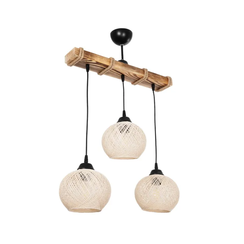 GLOBOSTAR® LUMA 201-0011 Vintage Κρεμαστό Φωτιστικό Οροφής με Ντουί 3 x E27 AC 220-240V IP20 - Μπεζ & Μαύρο - Μ55 x Π18 x Υ65cm