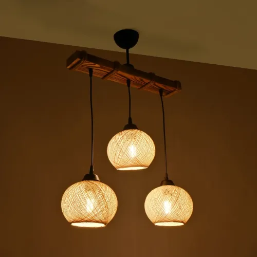 GLOBOSTAR® LUMA 201-0011 Vintage Κρεμαστό Φωτιστικό Οροφής με Ντουί 3 x E27 AC 220-240V IP20 - Μπεζ & Μαύρο - Μ55 x Π18 x Υ65cm