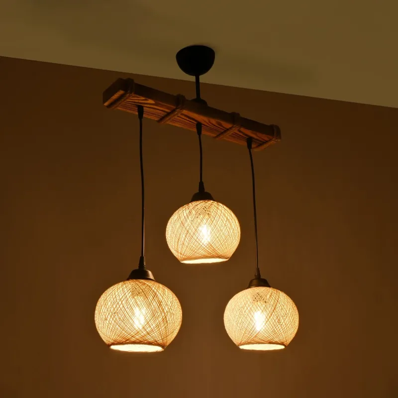 GLOBOSTAR® LUMA 201-0011 Vintage Κρεμαστό Φωτιστικό Οροφής με Ντουί 3 x E27 AC 220-240V IP20 - Μπεζ & Μαύρο - Μ55 x Π18 x Υ65cm