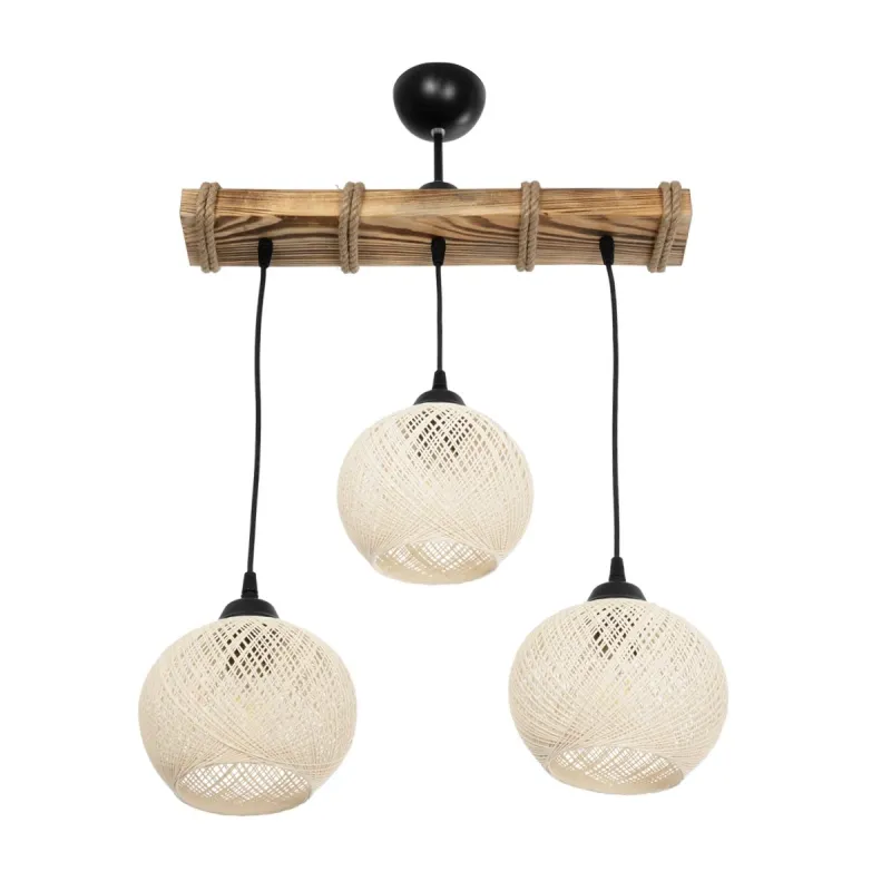 GLOBOSTAR® LUMA 201-0011 Vintage Κρεμαστό Φωτιστικό Οροφής με Ντουί 3 x E27 AC 220-240V IP20 - Μπεζ & Μαύρο - Μ55 x Π18 x Υ65cm