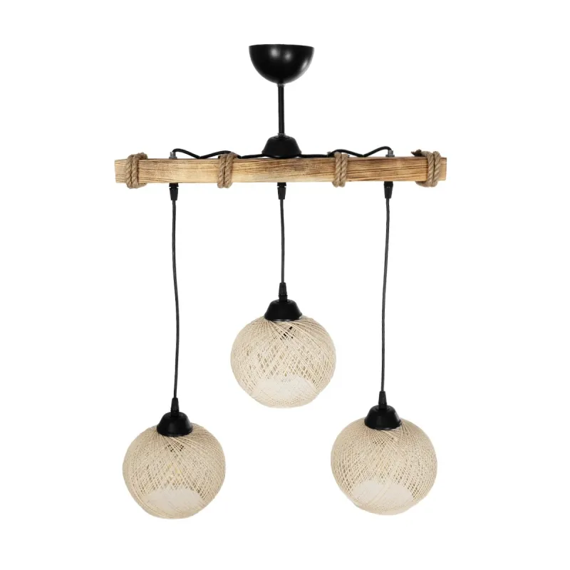 GLOBOSTAR® LUMA 201-0011 Vintage Κρεμαστό Φωτιστικό Οροφής με Ντουί 3 x E27 AC 220-240V IP20 - Μπεζ & Μαύρο - Μ55 x Π18 x Υ65cm