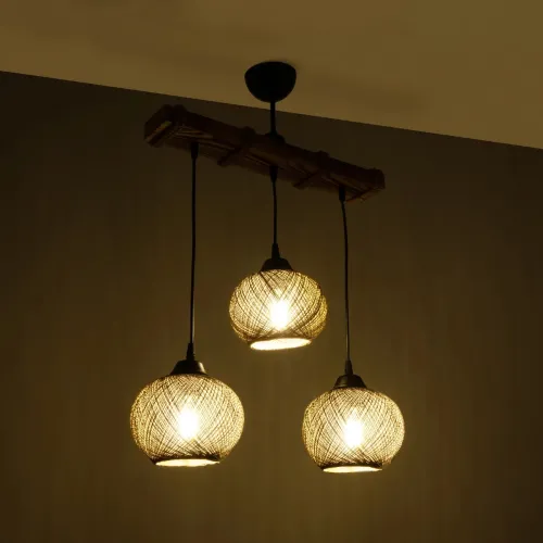 GLOBOSTAR® LUMA 201-0012 Vintage Κρεμαστό Φωτιστικό Οροφής με Ντουί 3 x E27 AC 220-240V IP20 - Καφέ & Μπεζ - Μ55 x Π18 x Υ65cm