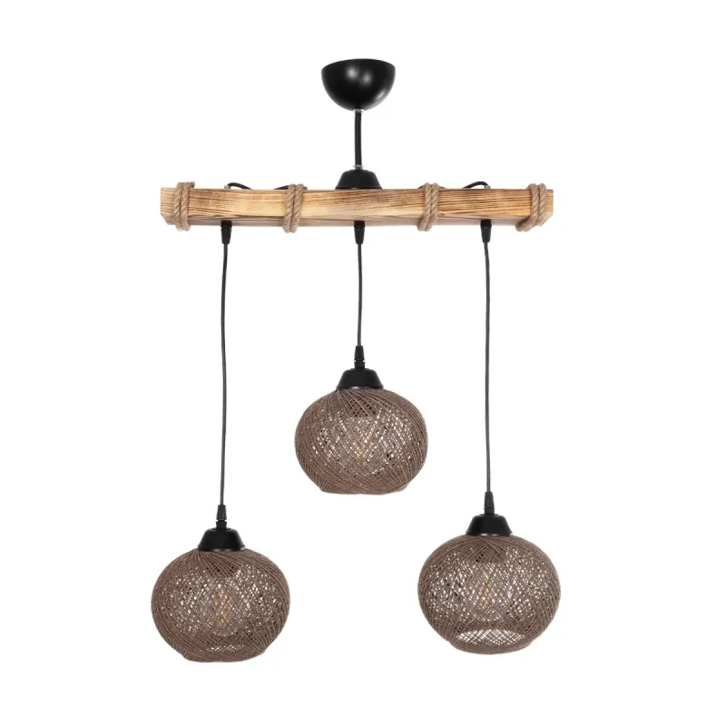 GLOBOSTAR® LUMA 201-0012 Vintage Κρεμαστό Φωτιστικό Οροφής με Ντουί 3 x E27 AC 220-240V IP20 - Καφέ & Μπεζ - Μ55 x Π18 x Υ65cm