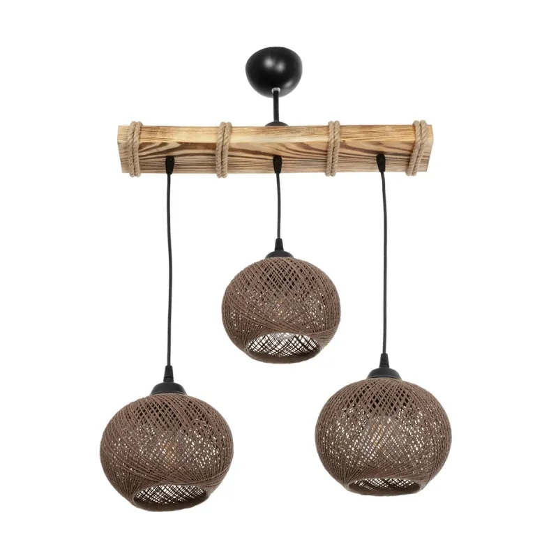 GLOBOSTAR® LUMA 201-0012 Vintage Κρεμαστό Φωτιστικό Οροφής με Ντουί 3 x E27 AC 220-240V IP20 - Καφέ & Μπεζ - Μ55 x Π18 x Υ65cm