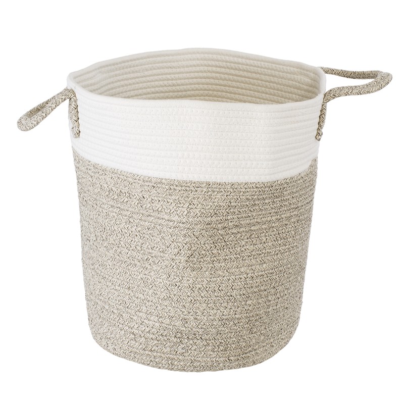 GloboStar® Artificial Garden CHALKI 20200 Διακοσμητικό Πλεκτό Καλάθι - Κασπώ Γλάστρα - Flower Pot  Μπεζ Σκούρο με Λευκό Π35cm x Υ40cm