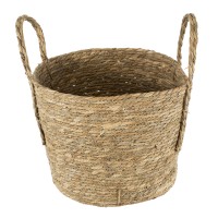 GloboStar® Artificial Garden TINOS 20292 Διακοσμητικό Πλεκτό Καλάθι - Κασπώ Γλάστρα - Flower Pot Μπεζ Φ35cm x Υ30cm