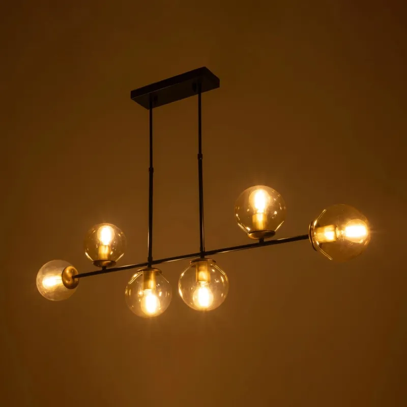 GLOBOSTAR® LATTICE 203-0016 Μοντέρνο Φωτιστικό Οροφής με Ντουί 6 x E27 AC 220-240V IP20 - Μαύρο & Μπρούτζινο - Μ120 x Π15 x Υ32cm