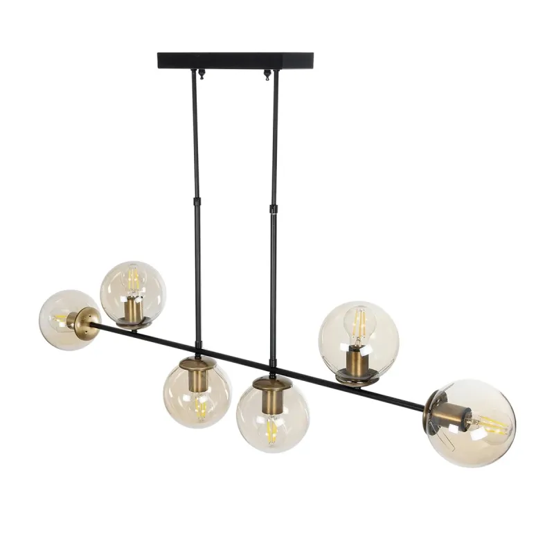 GLOBOSTAR® LATTICE 203-0016 Μοντέρνο Φωτιστικό Οροφής με Ντουί 6 x E27 AC 220-240V IP20 - Μαύρο & Μπρούτζινο - Μ120 x Π15 x Υ32cm
