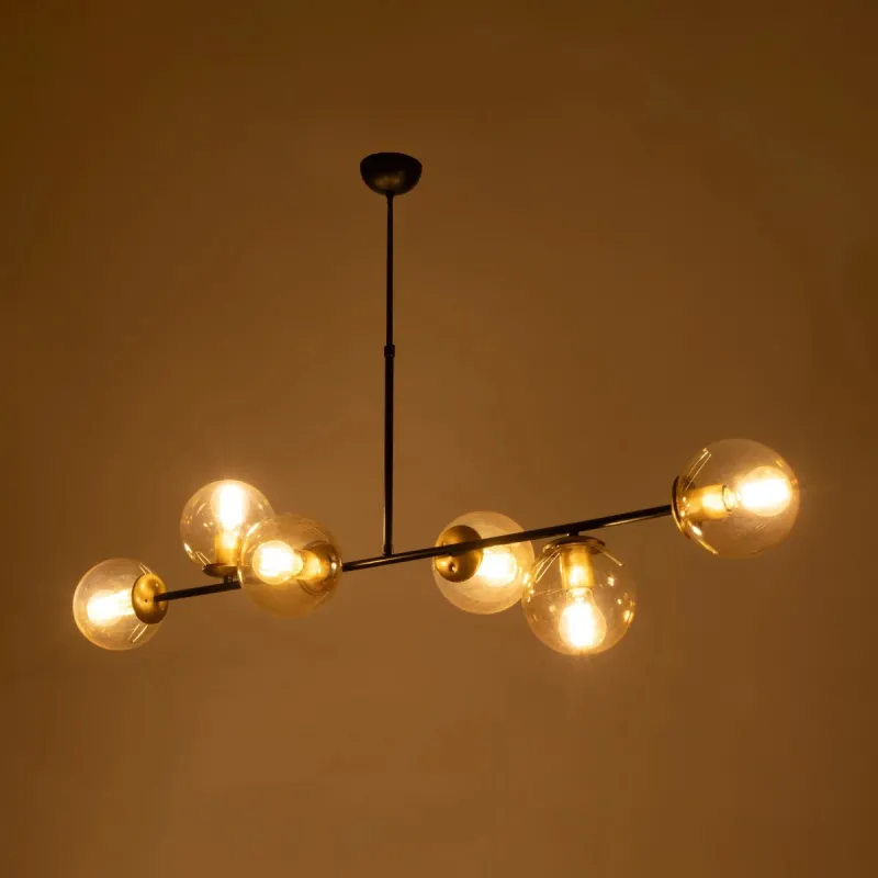 GLOBOSTAR® LATTICE 203-0017 Μοντέρνο Φωτιστικό Οροφής με Ντουί 6 x E27 AC 220-240V IP20 - Μαύρο & Μπρούτζινο - Μ120 x Π32 x Υ32cm