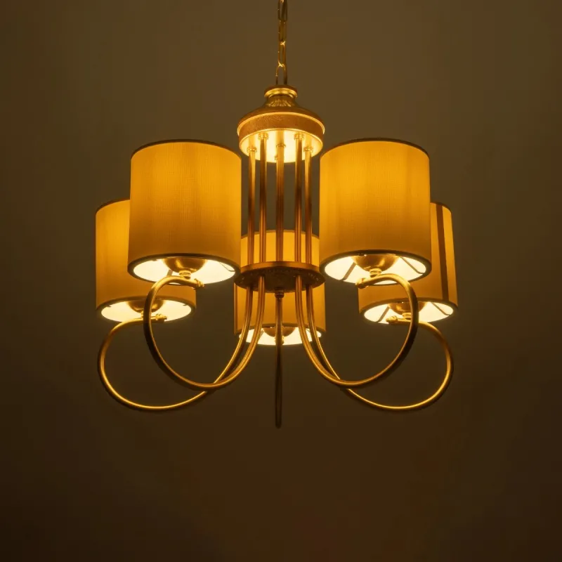 GLOBOSTAR® TRITON 203-0254 Vintage Κρεμαστό Φωτιστικό Οροφής με Ντουί 5 x E27 AC 220-240V IP20 - Χρυσό & Μπεζ - Μ50 x Π50 x Υ48cm