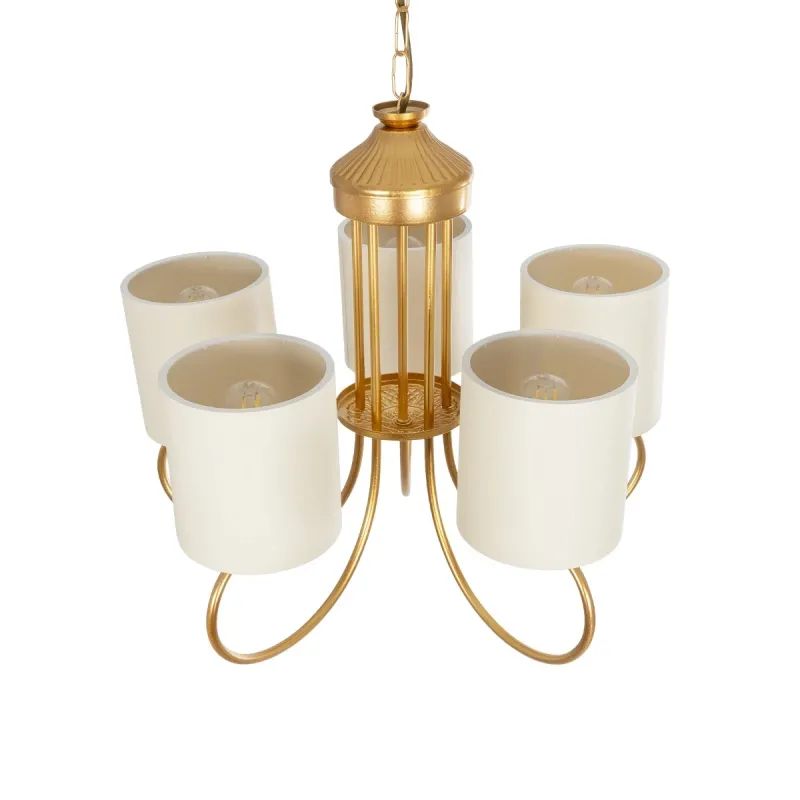 GLOBOSTAR® TRITON 203-0254 Vintage Κρεμαστό Φωτιστικό Οροφής με Ντουί 5 x E27 AC 220-240V IP20 - Χρυσό & Μπεζ - Μ50 x Π50 x Υ48cm