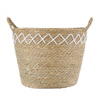 GloboStar® Artificial Garden ZAKYNTHOS 20336 ΣΕΤ 3 Διακοσμητικά Πλεκτά Καλάθια - Κασπώ Γλάστρες - Flower Pots Μπεζ με Μακραμέ A:Φ24cm x Υ20cm B:Φ28cm x Υ24cm C:Φ32cm x Υ28cm