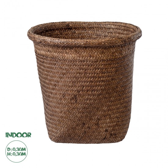 GloboStar® Artificial Garden SKIATHOS 20347 Διακοσμητικό Ψάθινο Καλάθι - Κασπώ Γλάστρα - Flower Pot Καφέ Φ30cm x Υ30cm