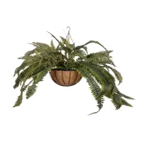 GloboStar® Artificial Garden FERN HANGING PLANT 20622 Τεχνητό Κρεμαστό Διακοσμητικό Φυτό Φτέρης Π90 x Μ90 x Y70cm