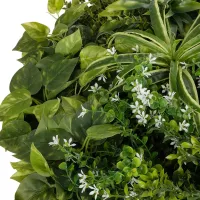 GloboStar® Artificial Garden VARIOUS PLANTS ROUND WALL DISC 20689 Τεχνητό Διακοσμητικό Στρογγυλό Πάνελ Φυλλωσιάς - Κάθετος Κήπος Μιξ Μ70 x Π70 x Υ15cm