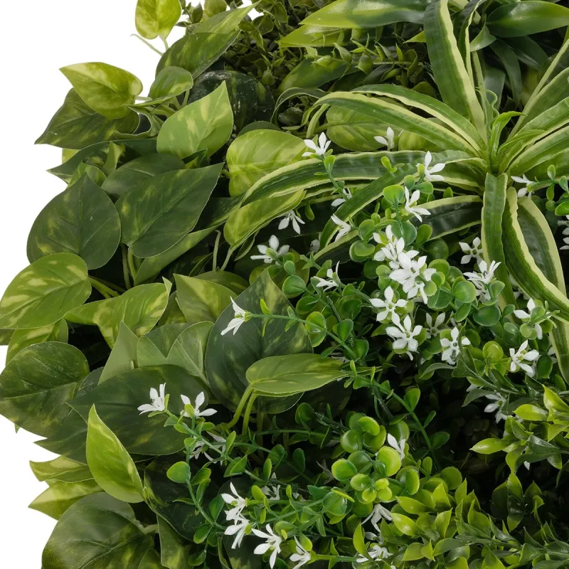 GloboStar® Artificial Garden VARIOUS PLANTS ROUND WALL DISC 20689 Τεχνητό Διακοσμητικό Στρογγυλό Πάνελ Φυλλωσιάς - Κάθετος Κήπος Μιξ Μ70 x Π70 x Υ15cm