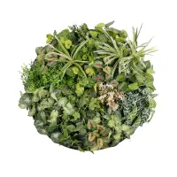 GloboStar® Artificial Garden VARIOUS PLANTS ROUND WALL DISC 20690 Τεχνητό Διακοσμητικό Στρογγυλό Πάνελ Φυλλωσιάς - Κάθετος Κήπος Μιξ Μ80 x Π80 x Υ20cm