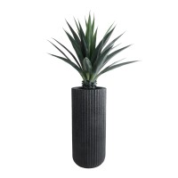 GloboStar® Artificial Garden MATERA 20734 Επιδαπέδιο Πολυεστερικό Τσιμεντένιο Κασπώ Γλάστρα - Flower Pot Μαύρο Φ42 x Υ90cm